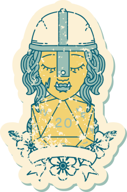 Retro Dövme Tarzı Yarı Ork Dövüşçüsü Bir insan tarafından çizilmiş doğal yirmi zar atışıyla