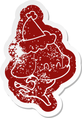 Bir insan tarafından çizilmiş Noel Baba şapkası takan bir fil desenli şirin çizgi film.