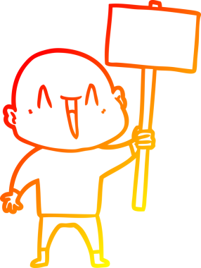 Bir insan tarafından çizilmiş mutlu, kel bir adamın sıcak çizgi çizimi.