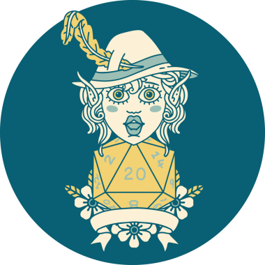 Retro Dövme Tarzı Elf Ozanı Bir insan tarafından çizilmiş doğal yirmi zar atışıyla