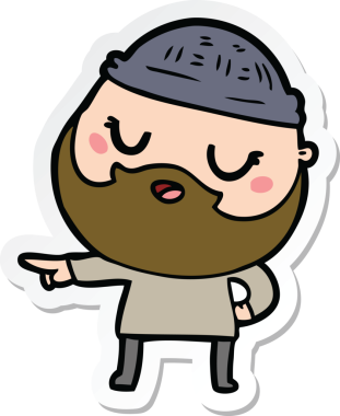 Bir insan tarafından çizilmiş sakallı sevimli bir karikatür adamın çıkartması.