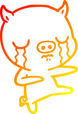 Bir insan tarafından çizilmiş, ağlayan bir domuzun sıcak çizgi çizimi.