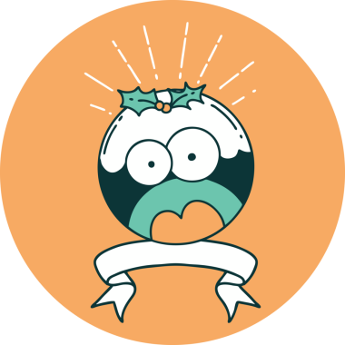 Dövme stili bir ikon bir insan tarafından çizilmiş Noel pudingini şok etti.