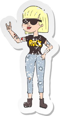 Bir insan tarafından çizilmiş bir rock kadının gerilimli çıkartması.