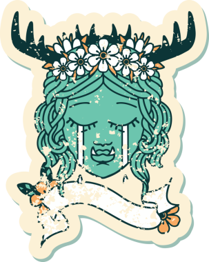 Retro Dövme Biçimi Ağlayan Ork Druid karakteri bir insan tarafından çizilmiş