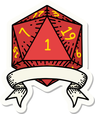 Bir insan tarafından çizilmiş doğal bir d20 zar etiketi.