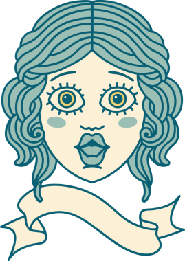 Bir insan tarafından çizilmiş geleneksel bir kadın yüzü dövmesi.