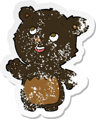 Bir insan tarafından çizilmiş mutlu, küçük, siyah ayıcığın depresif çıkartması.