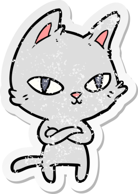 Bir insan tarafından çizilmiş karikatür kedisinin sıkıntılı çıkartması.