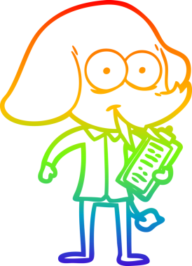 Gökkuşağı gradyanı çizimi bir insan tarafından çizilmiş mutlu bir filin çizimi