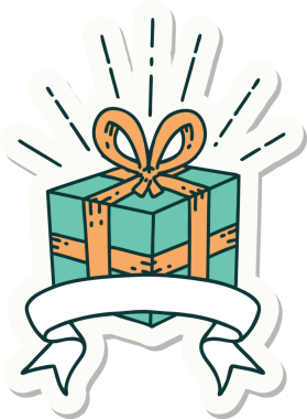 Bir insan tarafından çizilmiş dövme stili Noel hediyesi.