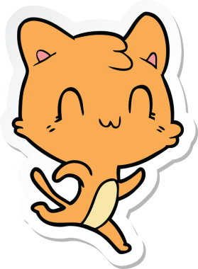 Bir insan tarafından çizilmiş mutlu bir kedinin çıkartması.