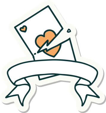 Bir insan tarafından çizilmiş yırtık bir kartın pankartıyla dövme stili etiketi