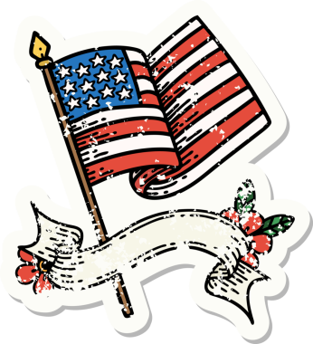 Bir insan tarafından çizilmiş Amerikan bayrağının bayrağı olan eski bir etiket.