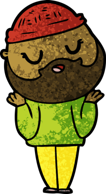 Bir insan tarafından çizilmiş sakallı sevimli bir çizgi film adamı.