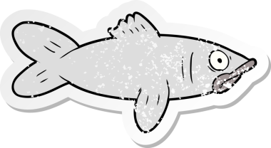 Bir insan tarafından çizilmiş karikatür balığının sıkıntılı çıkartması.