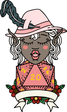 Retro Dövme Tarzı Elf Ozanı Bir insan tarafından çizilmiş doğal yirmi zar atışıyla