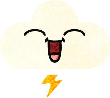 Bir insan tarafından çizilmiş bir gök gürültüsü bulutunun retro çizim tarzı karikatürü