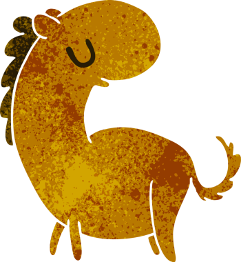 Bir insan tarafından çizilmiş şirin bir atın eski çizgi film çizimi kawaii