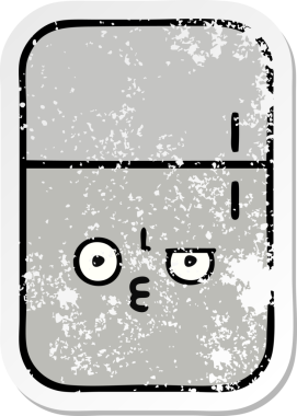 Bir insan tarafından çizilmiş şirin bir buzdolabının sıkıntılı çıkartması.