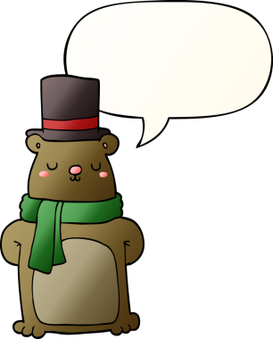 Bir insan tarafından çizilmiş yumuşak eğimli konuşma baloncuklu çizgi film ayısı.