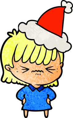 Bir insan tarafından çizilmiş Noel Baba şapkası takan bir kız çizilmiş el çizimi.