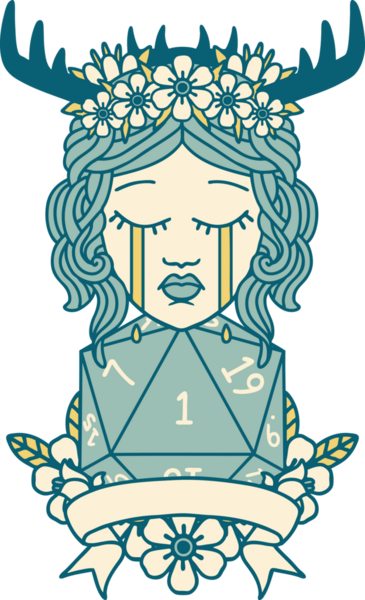 Retro Dövme Tarzı Ağlayan İnsan Druid Bir insan tarafından çizilmiş doğal bir ruloyla