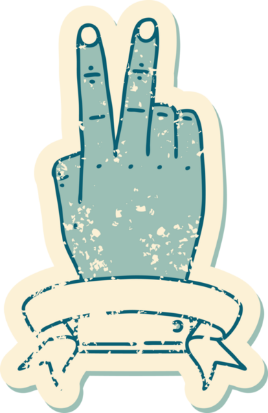 Retro Dövme Tarzı Zafer ve el hareketi Bir insan tarafından çizilmiş bayrak