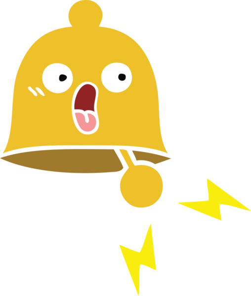 Bir insan tarafından çizilmiş çalan çanın düz renkli retro karikatürü