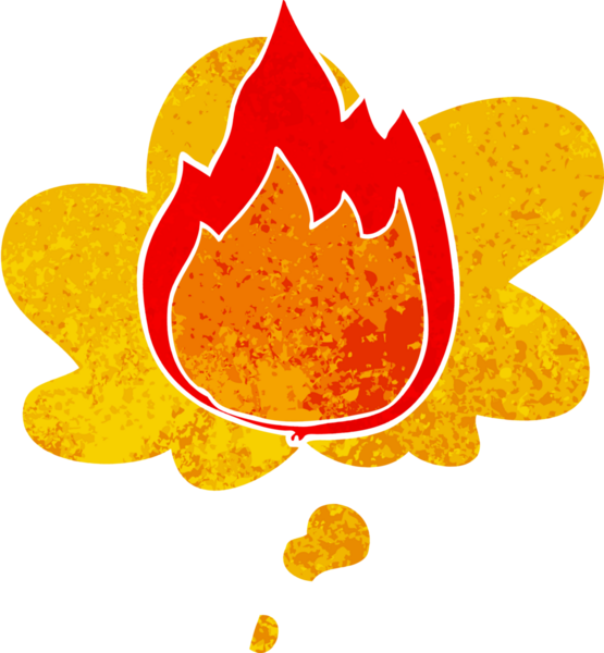 Düşünce baloncuğu ve grunge ile çizgi film yangını bir insan tarafından çizilmiş gerilimli retro stil