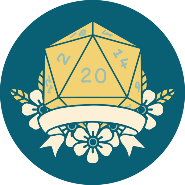 Retro Dövme Biçimi Doğal 20 kritik vuruş D20 zar bir insan tarafından çizildi