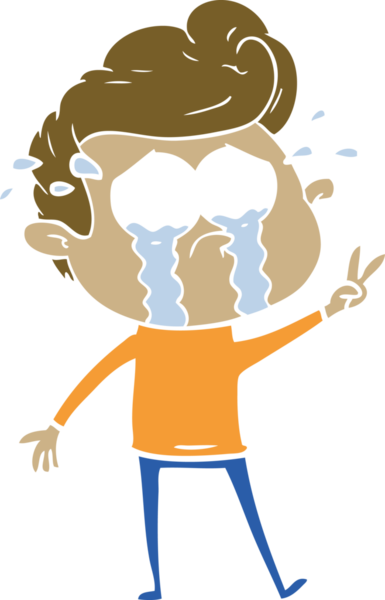 Bir insan tarafından çizilmiş düz renkli çizgi film ağlayan adam.