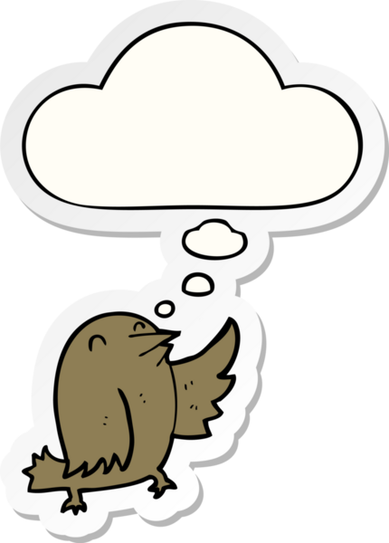 Düşünce baloncuğu insan tarafından çizilmiş bir çıkartma olan çizgi film kuşu.