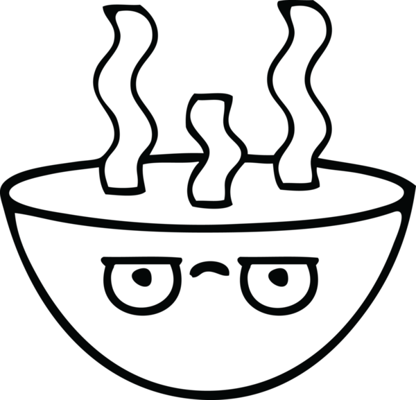 Bir insan tarafından çizilmiş sıcak çorba tabağının çizgi çizimi.