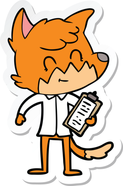 Bir insan tarafından çizilmiş karikatür arkadaş canlısı bir tilki yöneticisinin çıkartması.