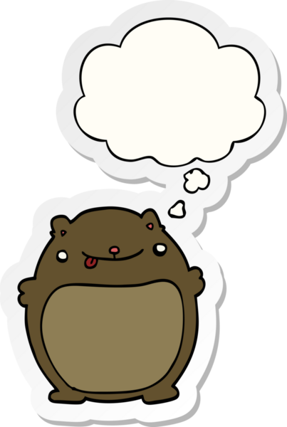 Düşünce baloncuğu insan tarafından çizilmiş bir çıkartma olan şişman ayı çizgi filmi.