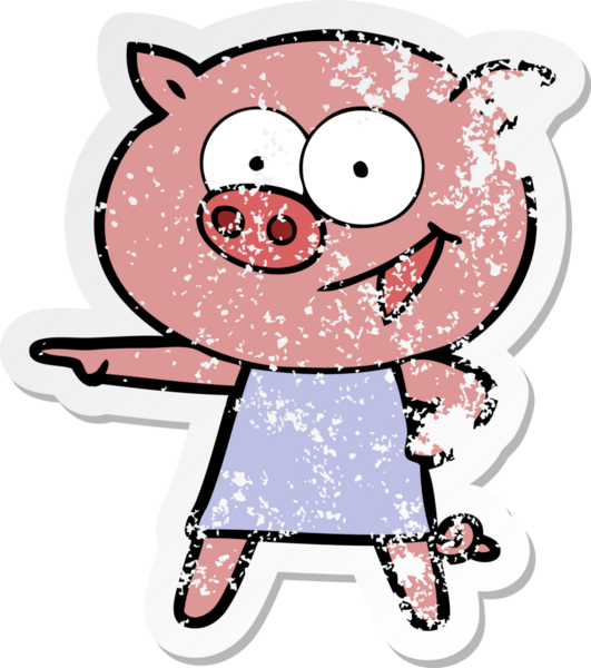 Üzüntülü bir insan tarafından çizilmiş, neşeli bir domuzun çıkartması.