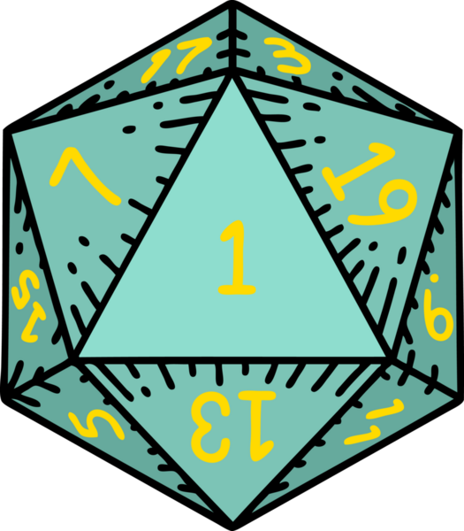 Retro Dövme Biçimi Doğal 1D20 zar bir insan tarafından çizildi