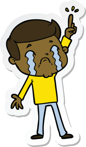 Bir insan tarafından çizilmiş, ağlayan bir çizgi film karakterinin çıkartması.