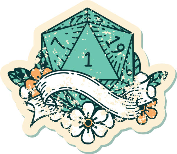 Retro Dövme Biçimi Doğal Bir d20 zar bir insan tarafından çizildi