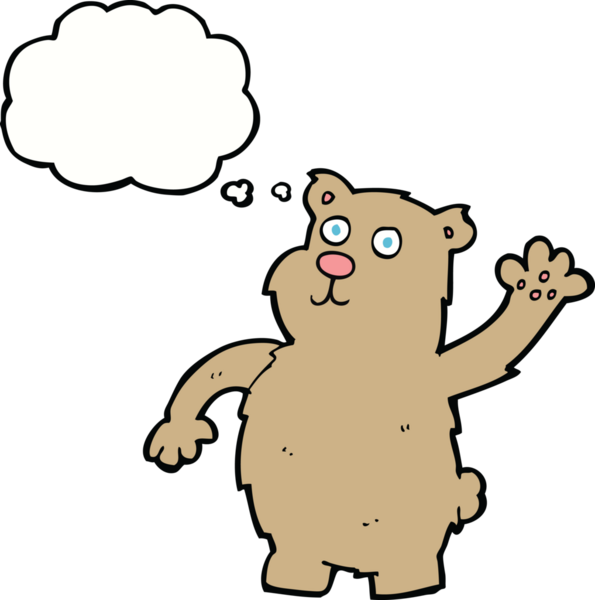 Bir insan tarafından çizilmiş düşünce baloncuklu çizgi film dalgalı ayısı.