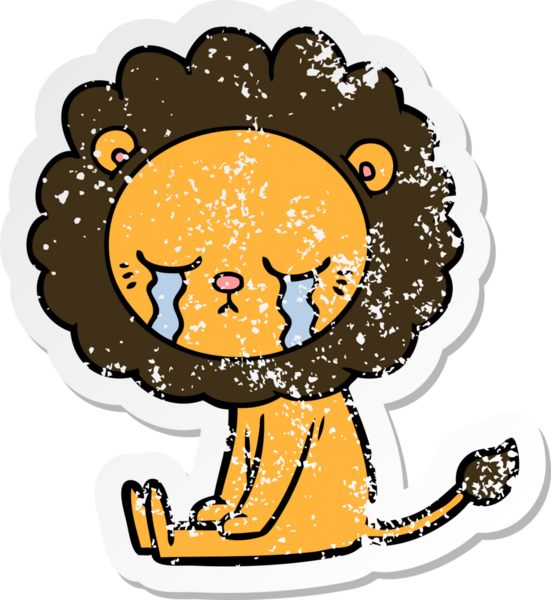 Bir insan tarafından çizilmiş ağlayan çizgi film aslanının sıkıntılı çıkartması.