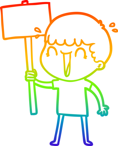 Gökkuşağı gradyan çizgisi bir insan tarafından çizilmiş, gülen bir karikatür adamın çizimi.