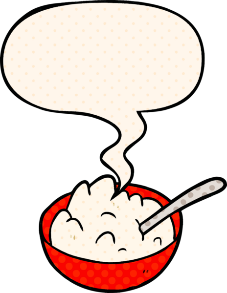 Çizgi roman tarzında bir insan tarafından çizilmiş konuşma balonlu lapa kasesi.