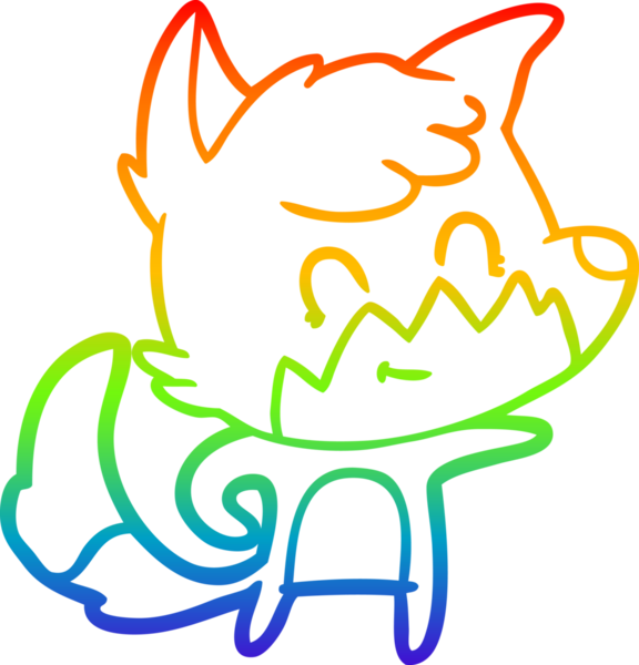 Gökkuşağı gradyan çizgi çizimi bir insan tarafından çizilmiş, dost bir tilki.