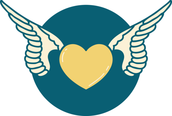 Bir insan tarafından çizilmiş kanatlı bir kalbin ikonik dövme görüntüsü