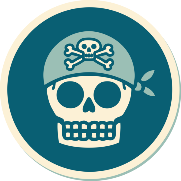 Bir insan tarafından çizilmiş geleneksel bir korsan kafatası dövmesi.