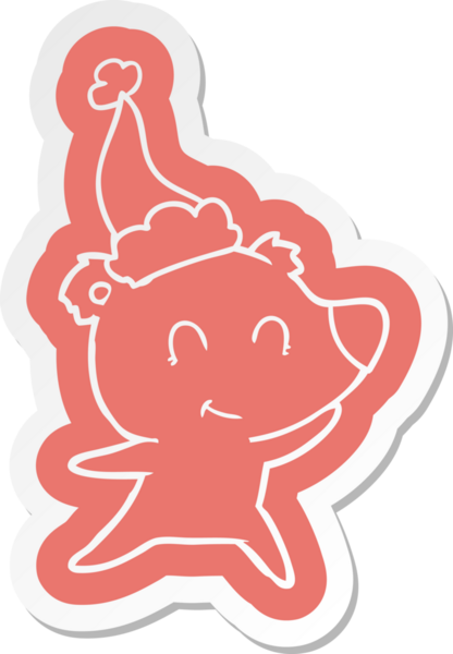 Bir insan tarafından çizilmiş Noel Baba şapkasının garip bir çizgi film çıkartması.