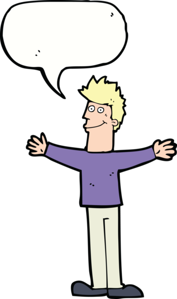 Bir insan tarafından çizilmiş konuşma balonlu mutlu adam çizgi filmi.