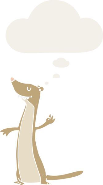 Düşünce baloncuğu olan karikatür sansarı insan tarafından çizilmiş.